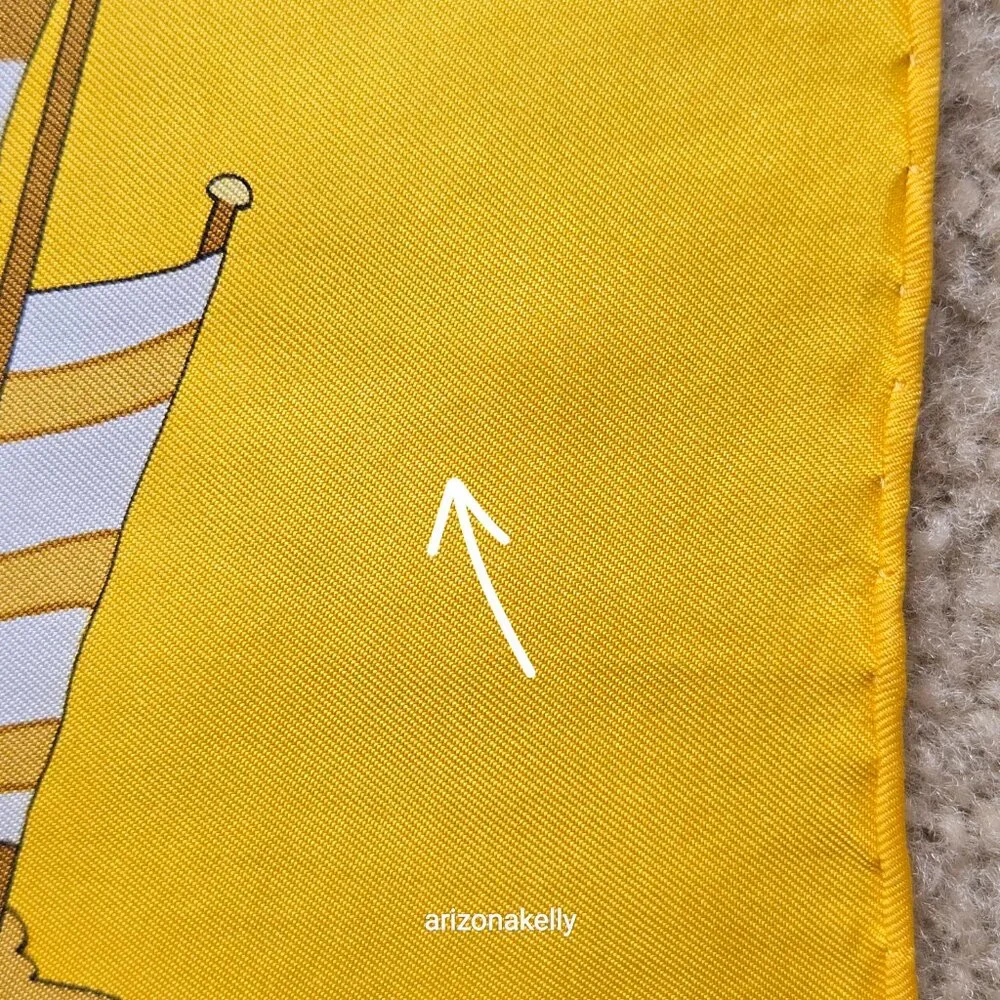 Hermès "Armada" Vintage Yellow Silk Scarf Hand Rolled Carre 90 Nautical Ships - Picture 6 of 16